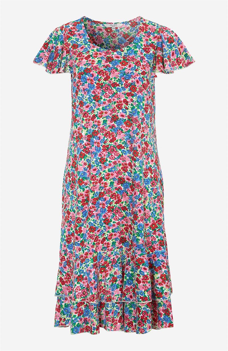 Bilde av Mønstret Jersey-kjole Med Volanger Elin