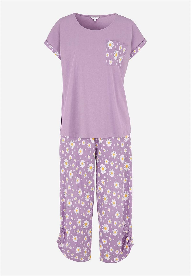 Bilde av Todelt Pyjamas Med Ensfarget øvre Del Kristin 2-pack