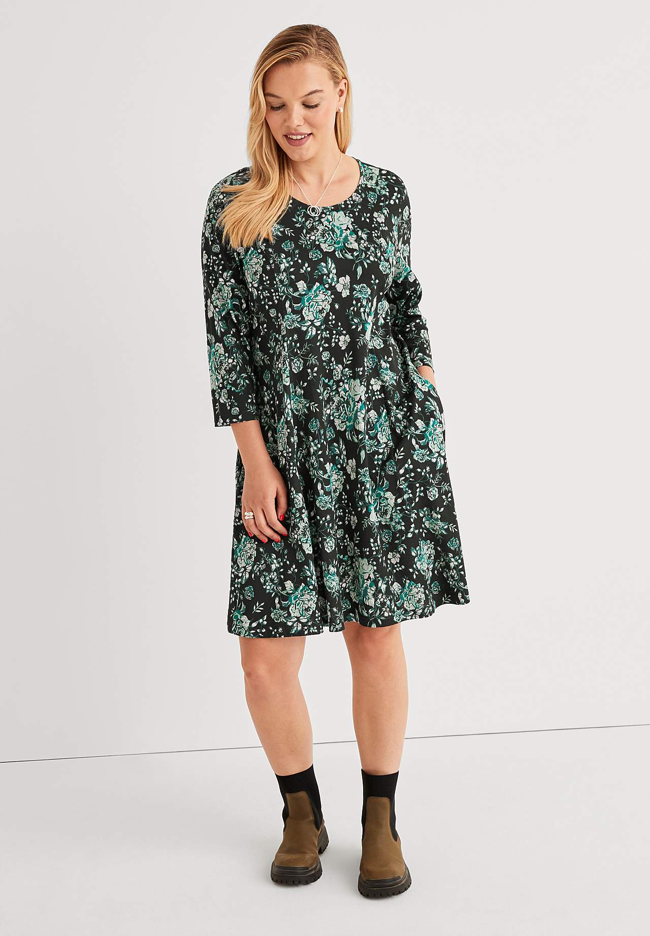 Mønstret Jersey-kjole med sidelommer