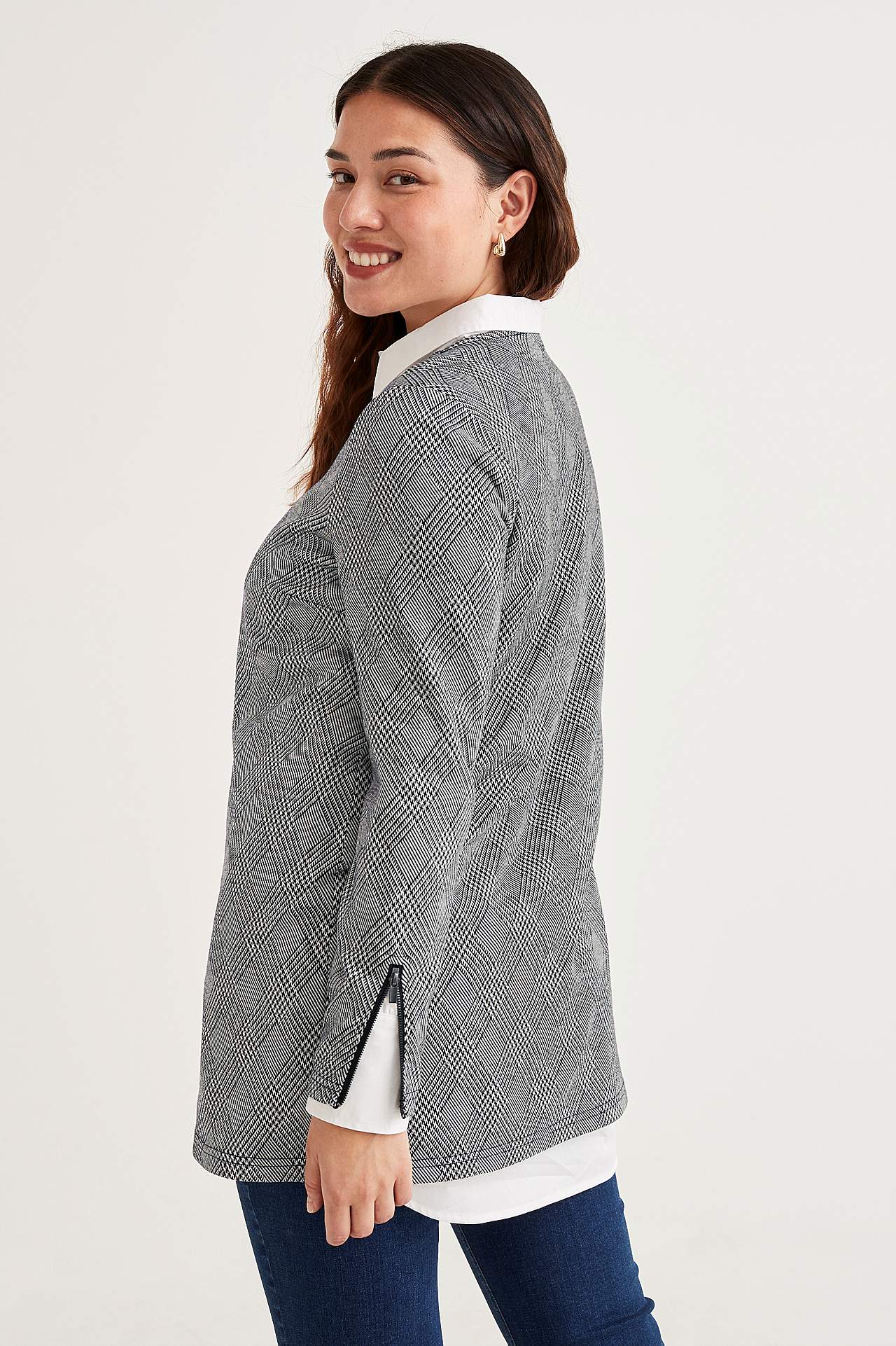 Rutete tunikatopp i jersey med jacquardmønster