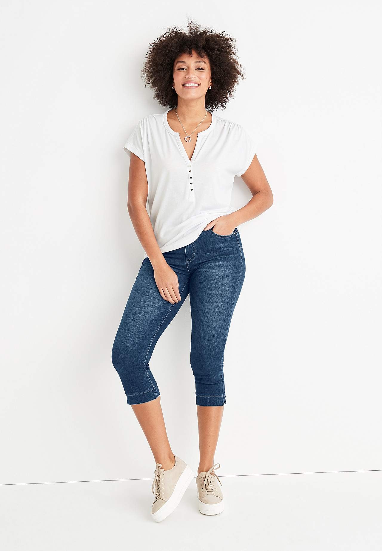 Stretchy caprijeans med shaping-effekt