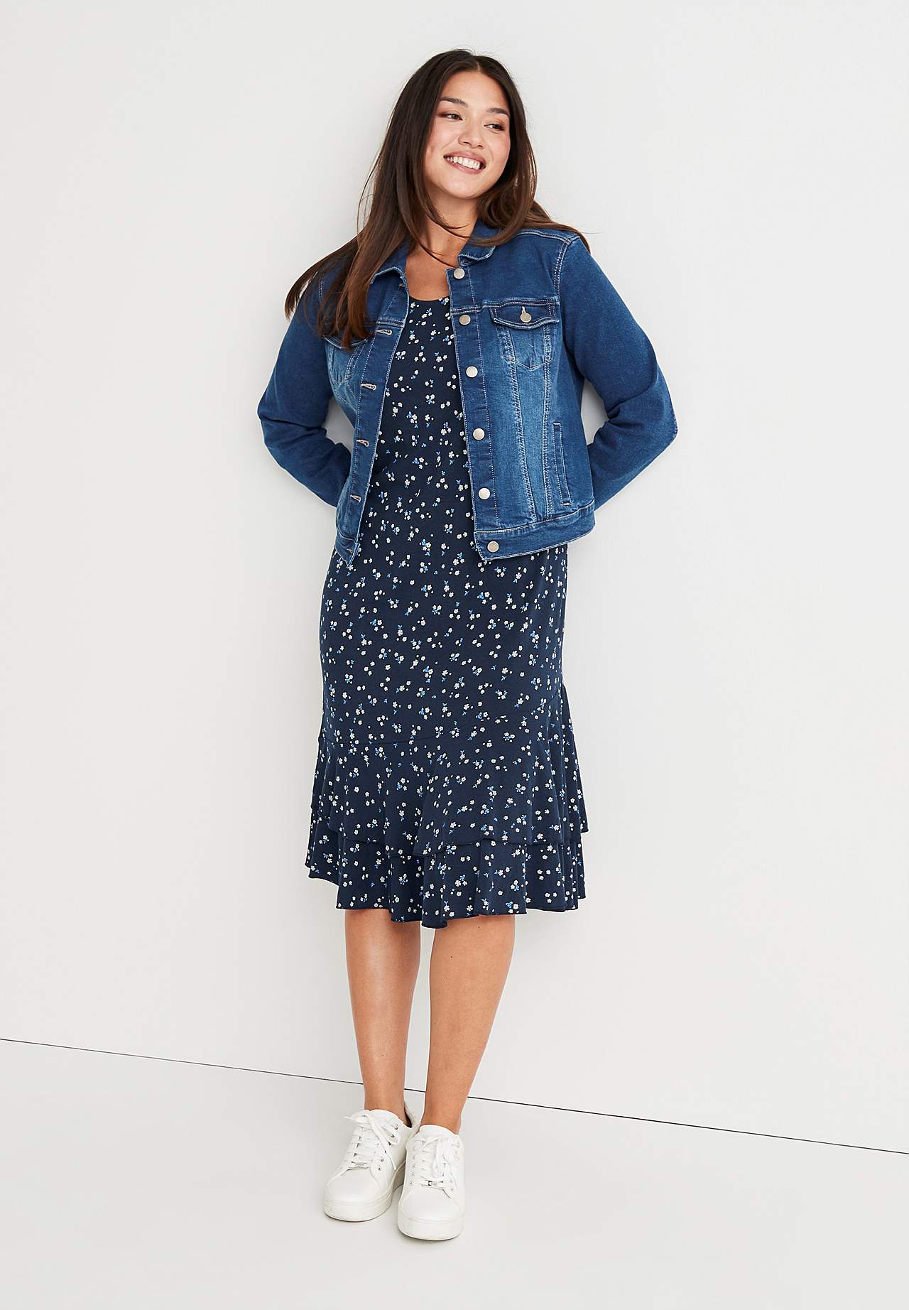 Mønstret Jersey-kjole med volanger