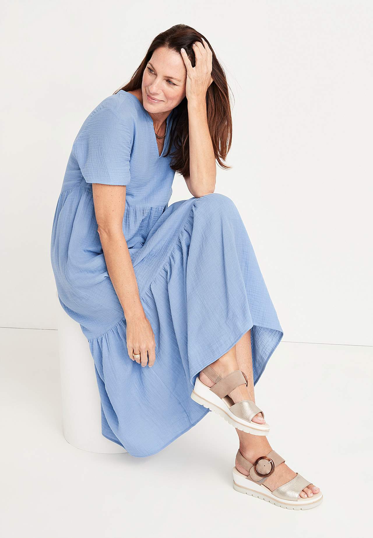 Lang, rynket bomullskjole