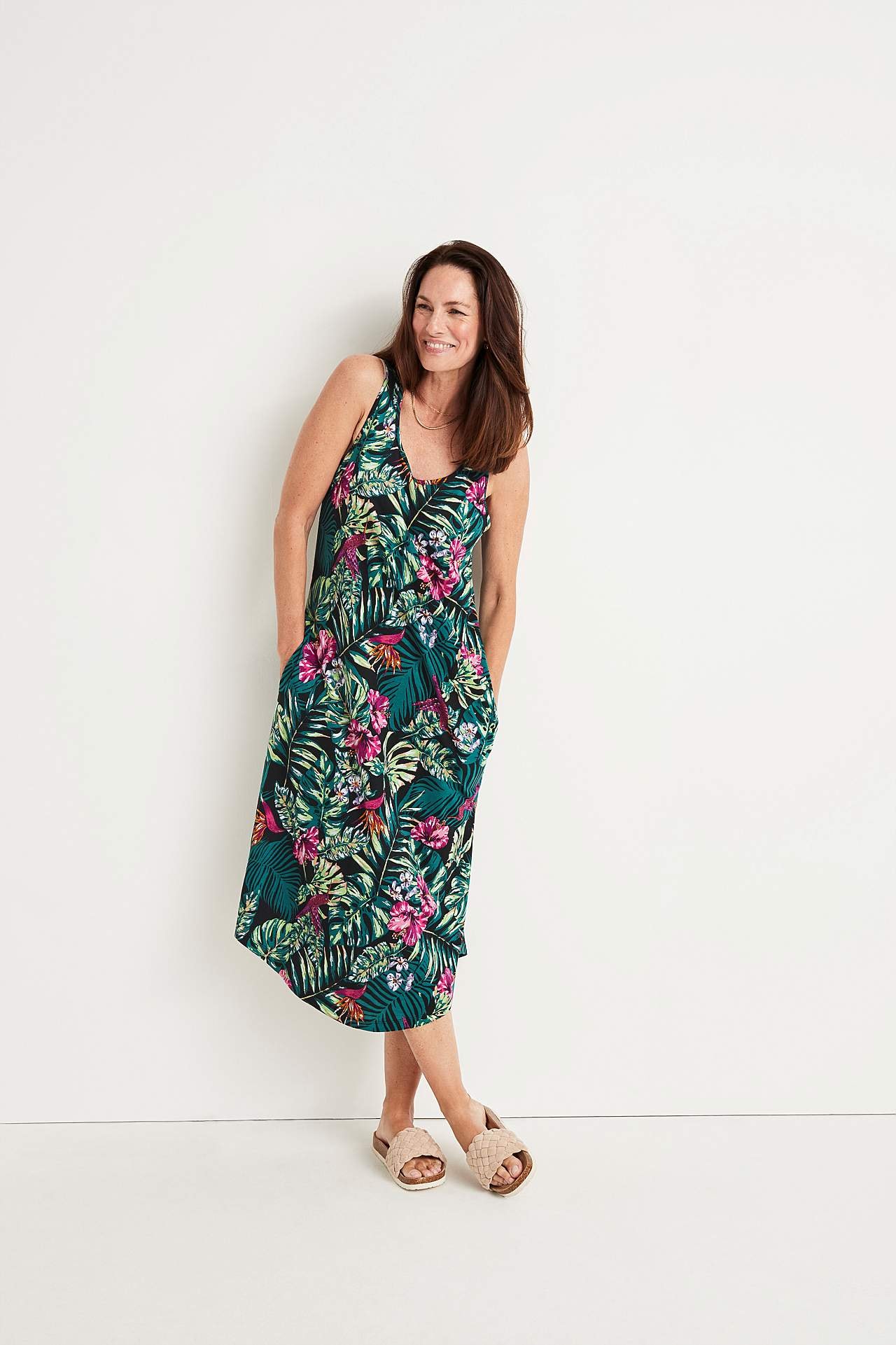 Jersey-kjole med et blomstermønster