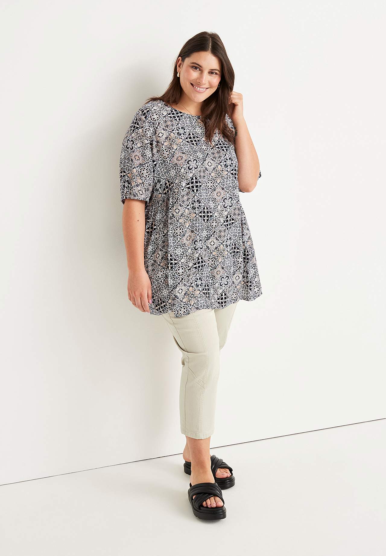 Caprijeans med design med fem lommer