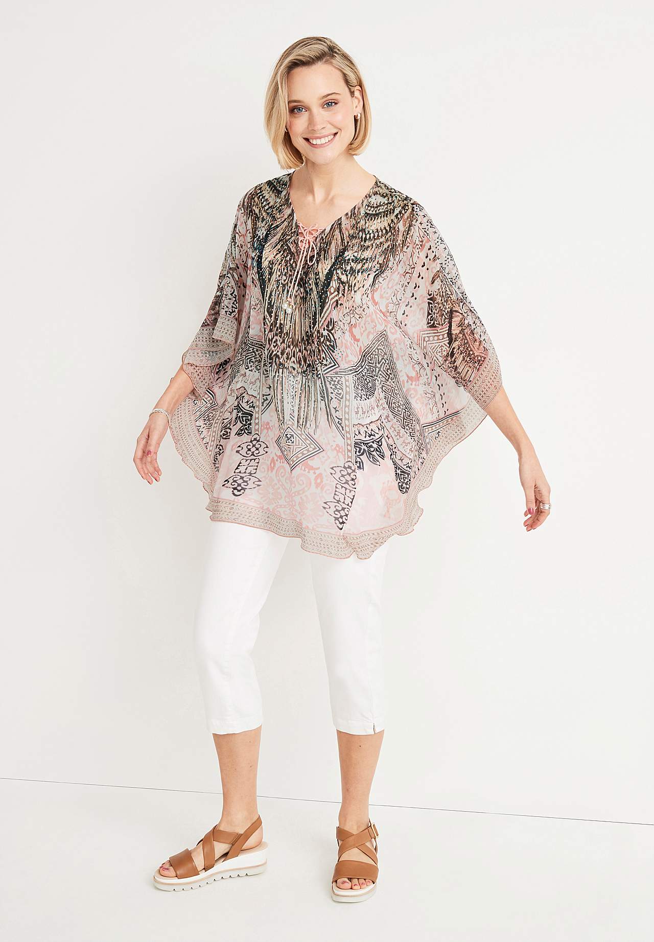 Mønstret tunikatopp med strass