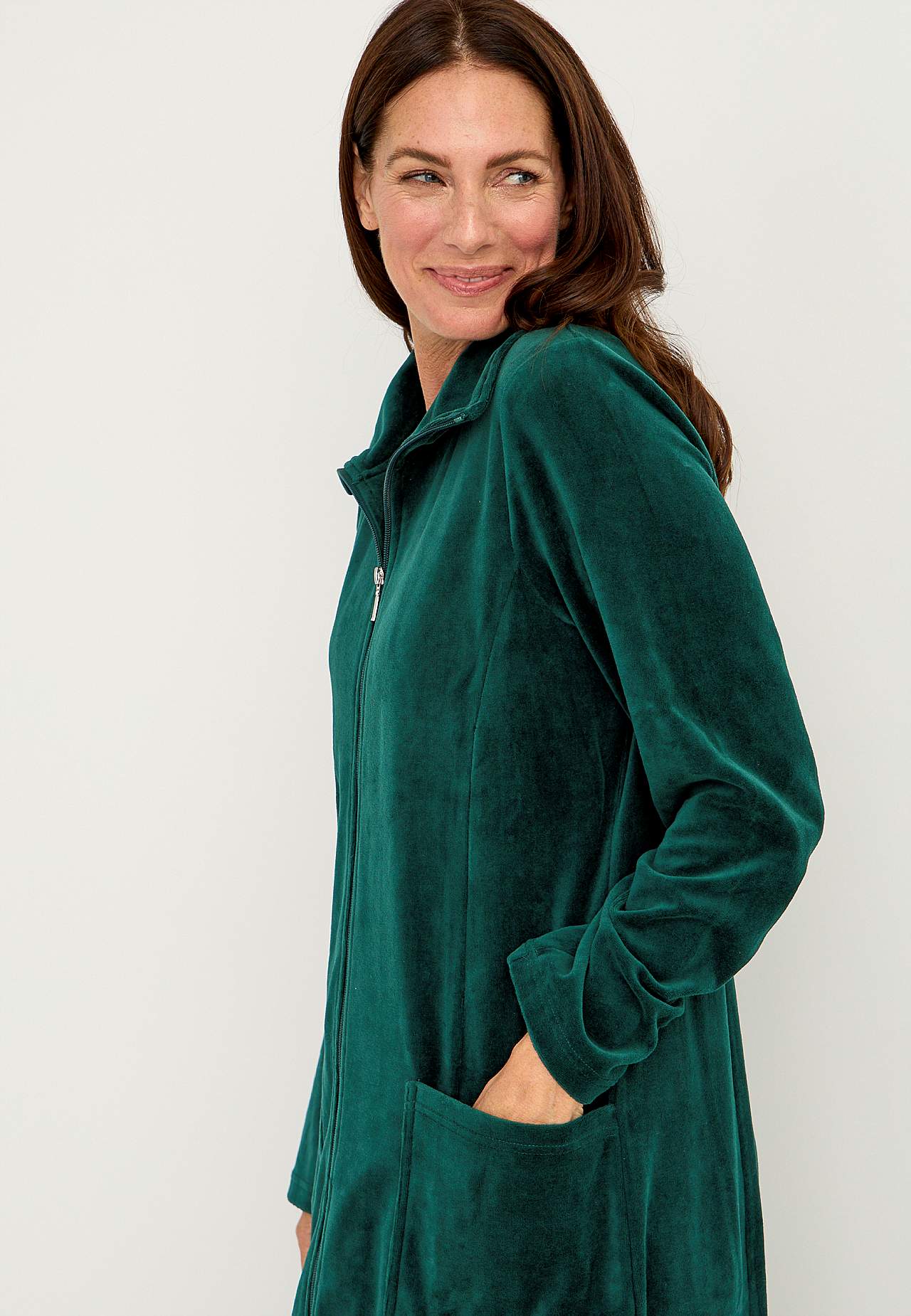Lang morgenkåpe i velour