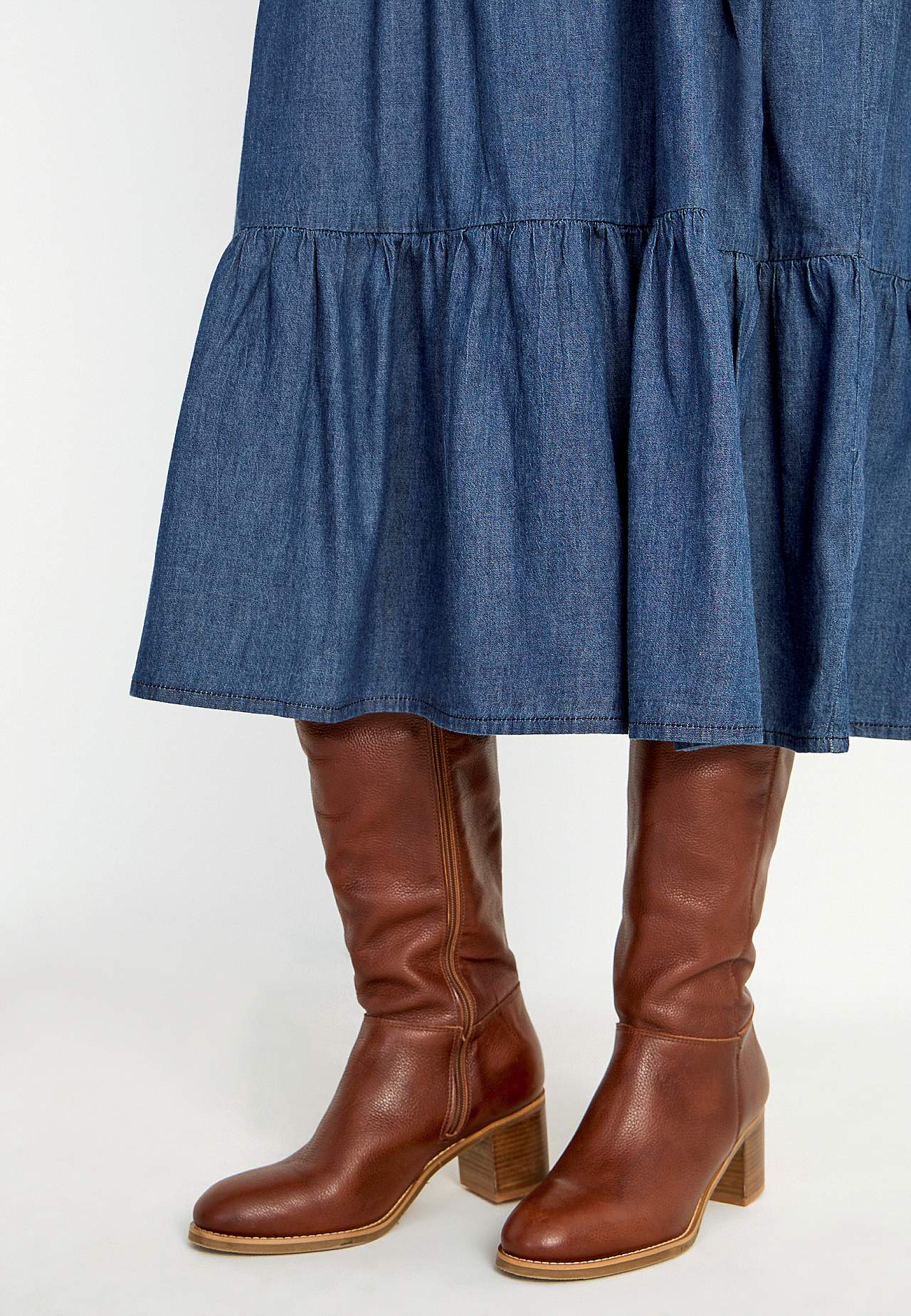 Denimkjole med volanger
