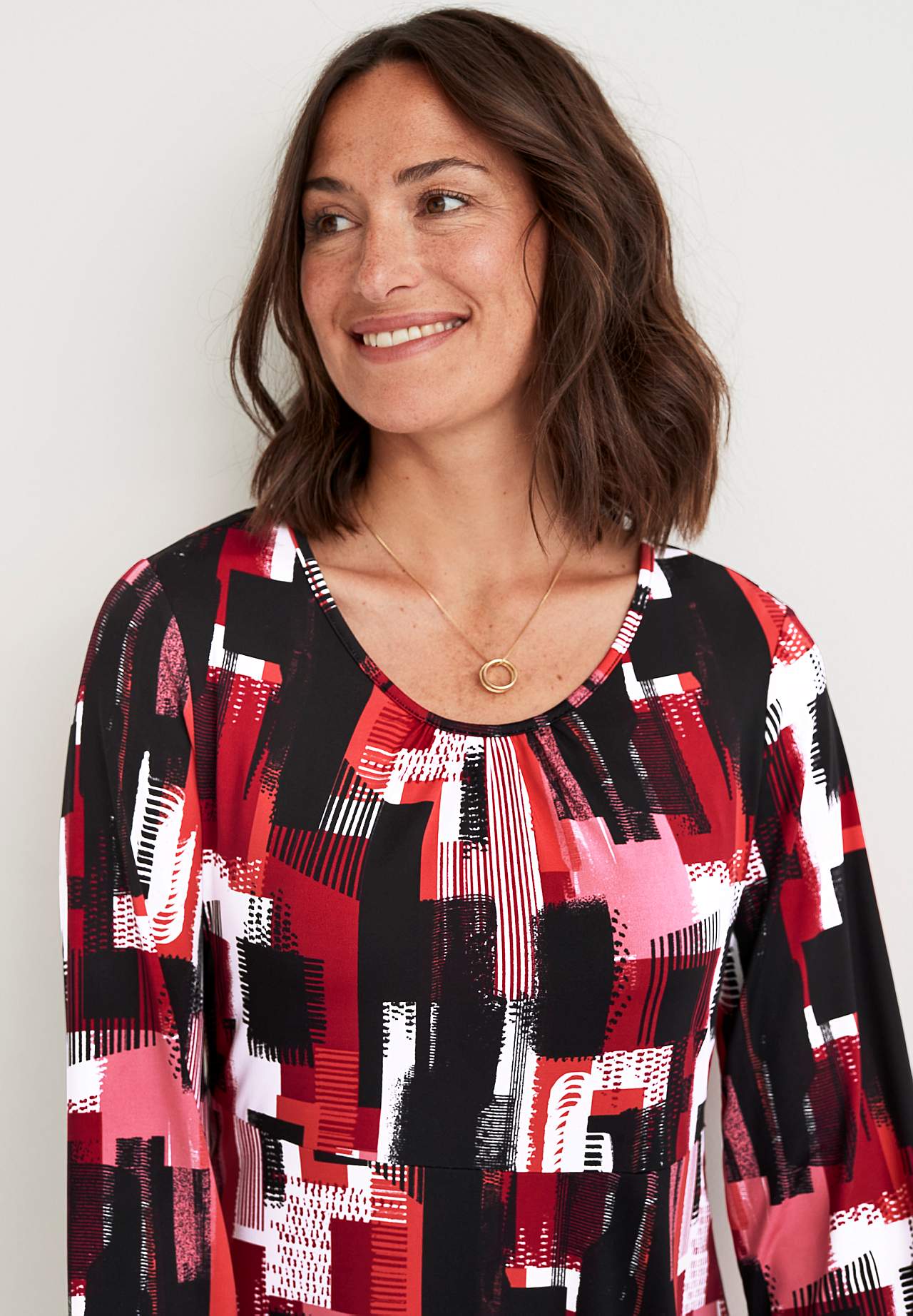 Mønstret jersey kjolen