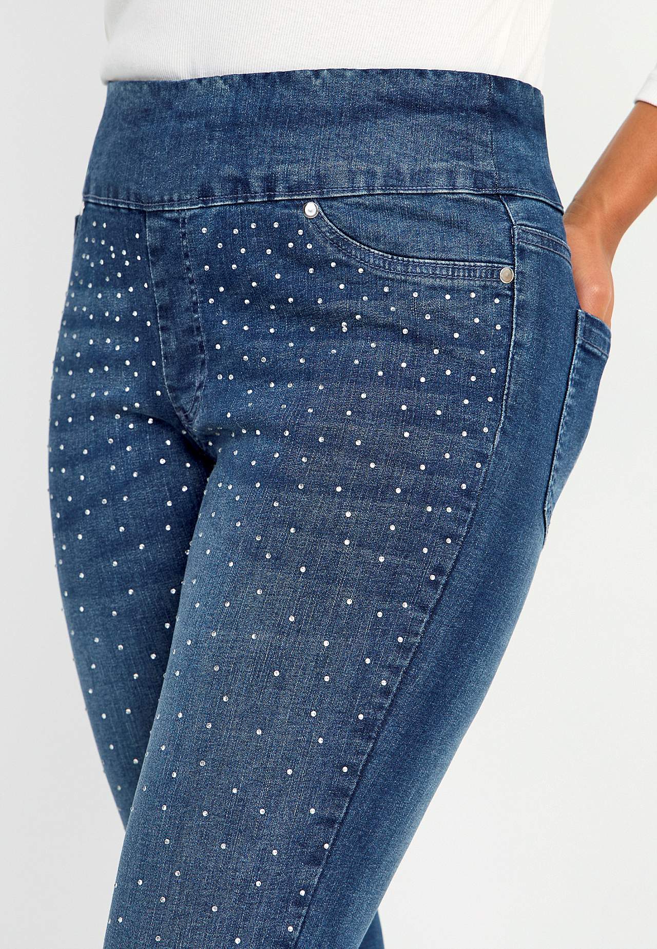 Stretchy jeggings med rhinestone-detaljer