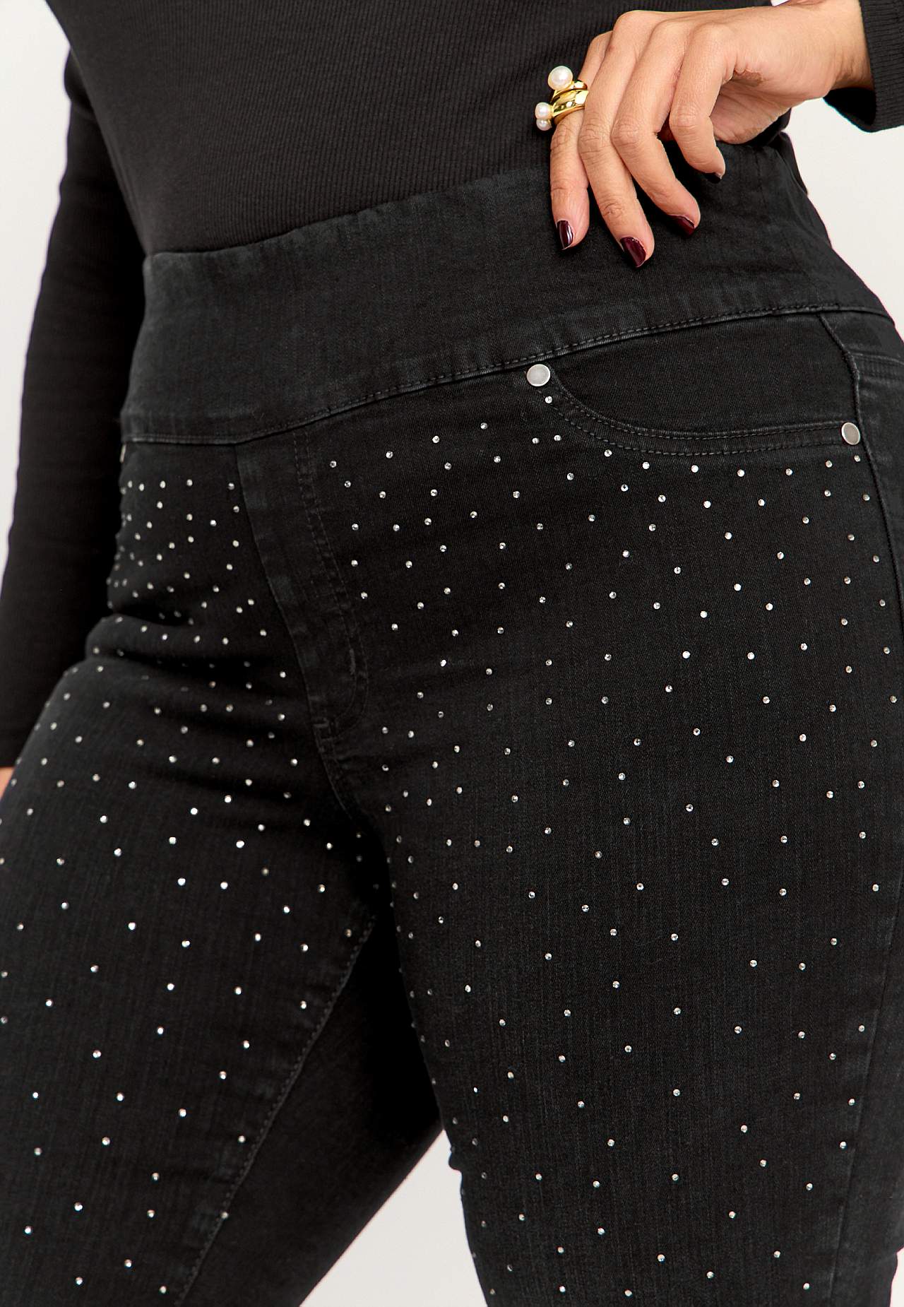 Stretchy jeggings med rhinestone-detaljer