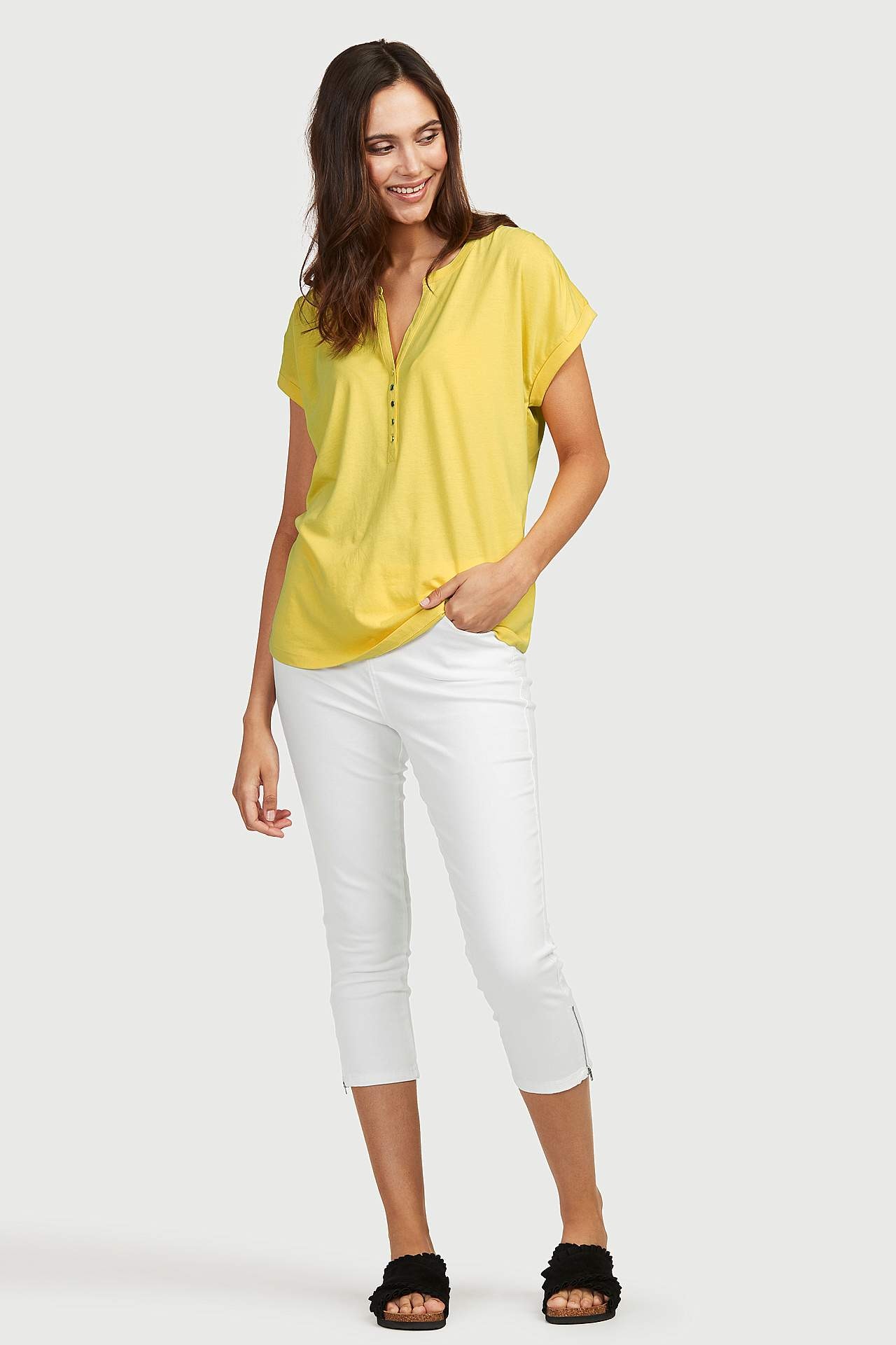 Jerseytopp med metalliske knapper