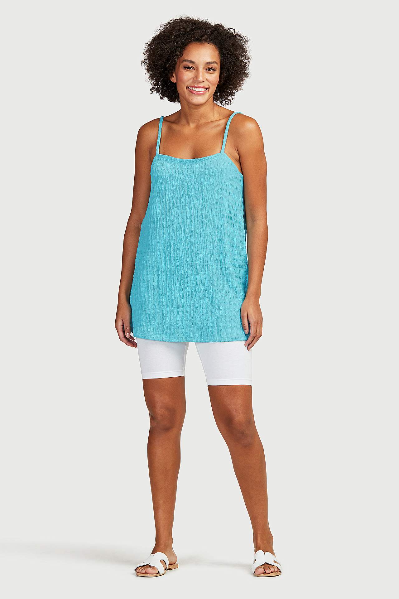 Lang jerseytopp med tynne skulderstropper