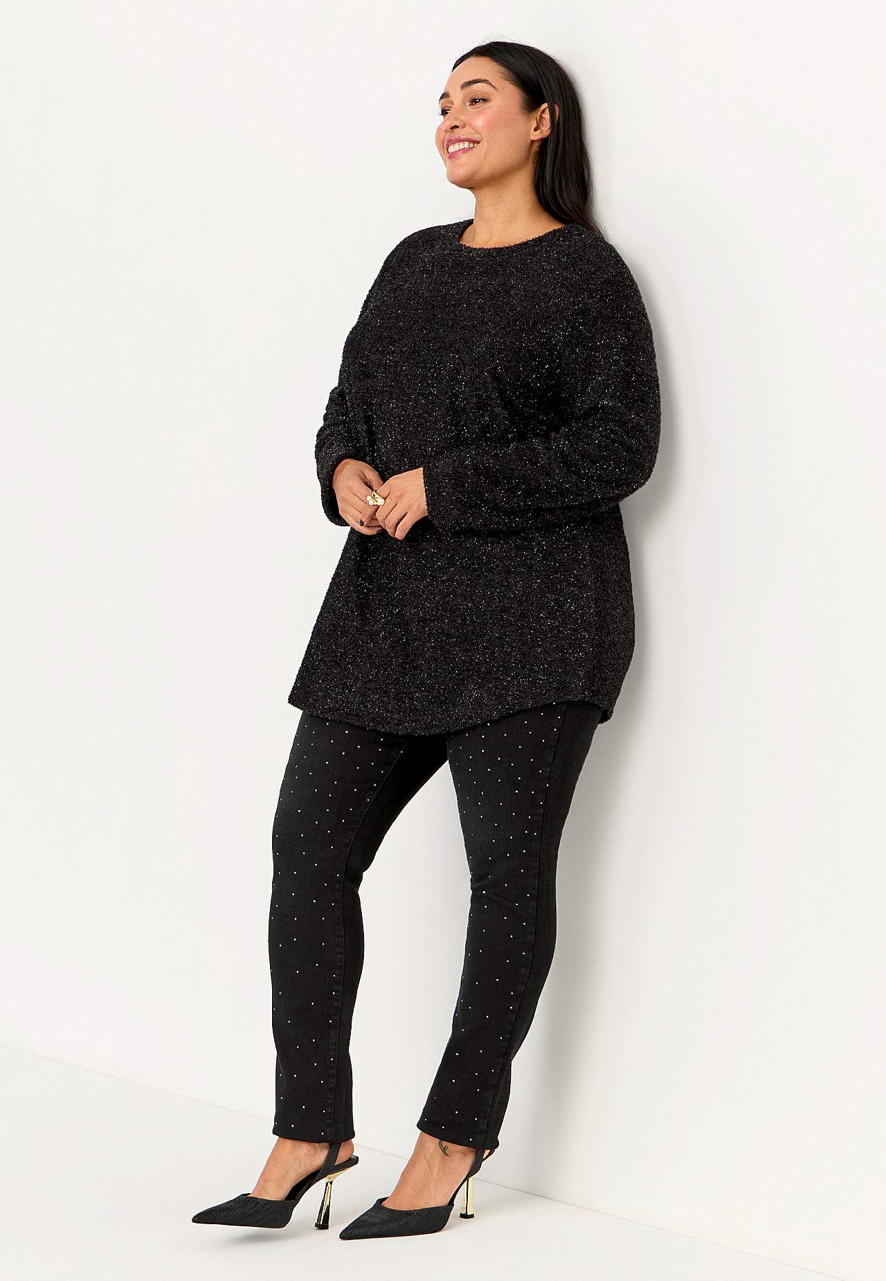 Stretchy jeggings med rhinestone-detaljer