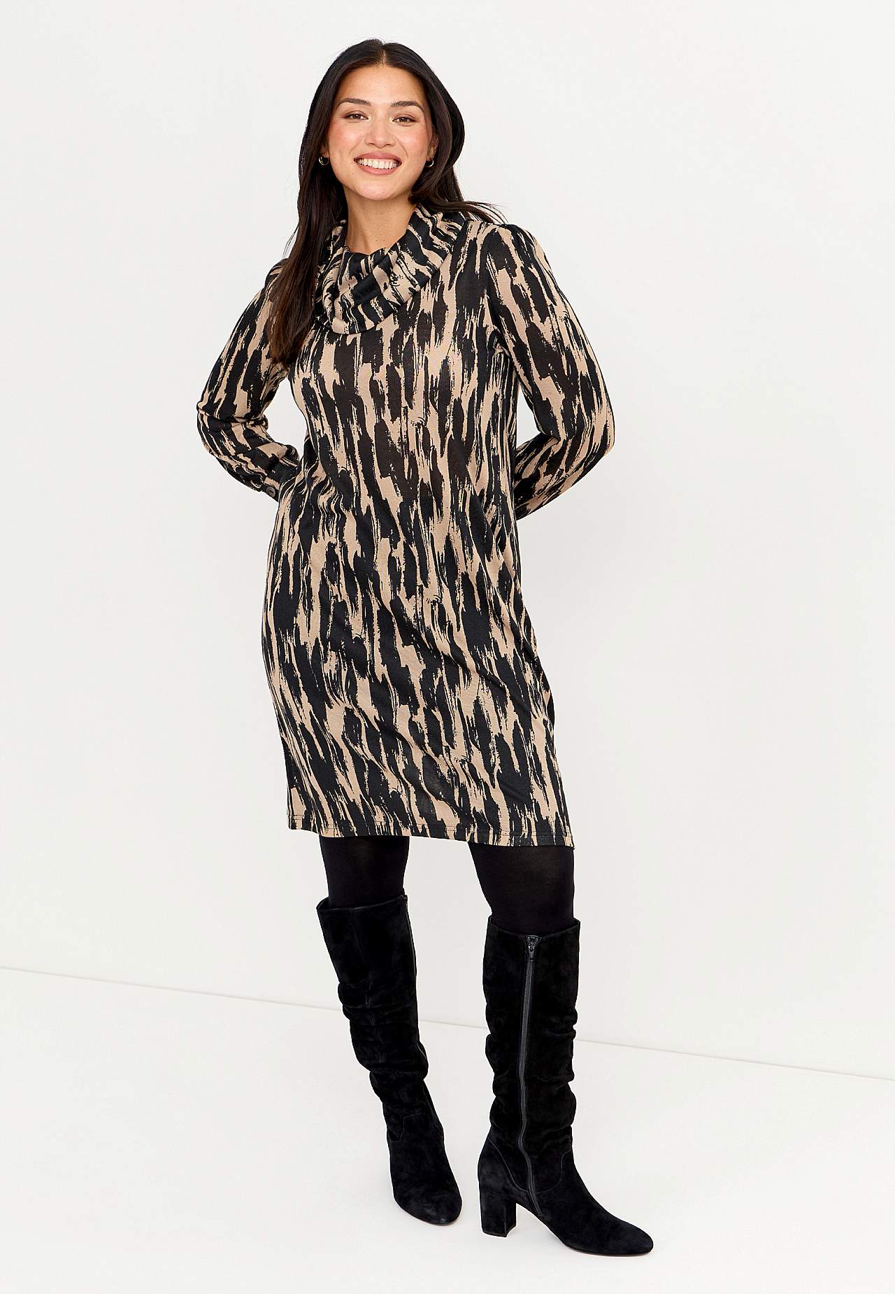 Mønstret, knelang Jersey-kjole