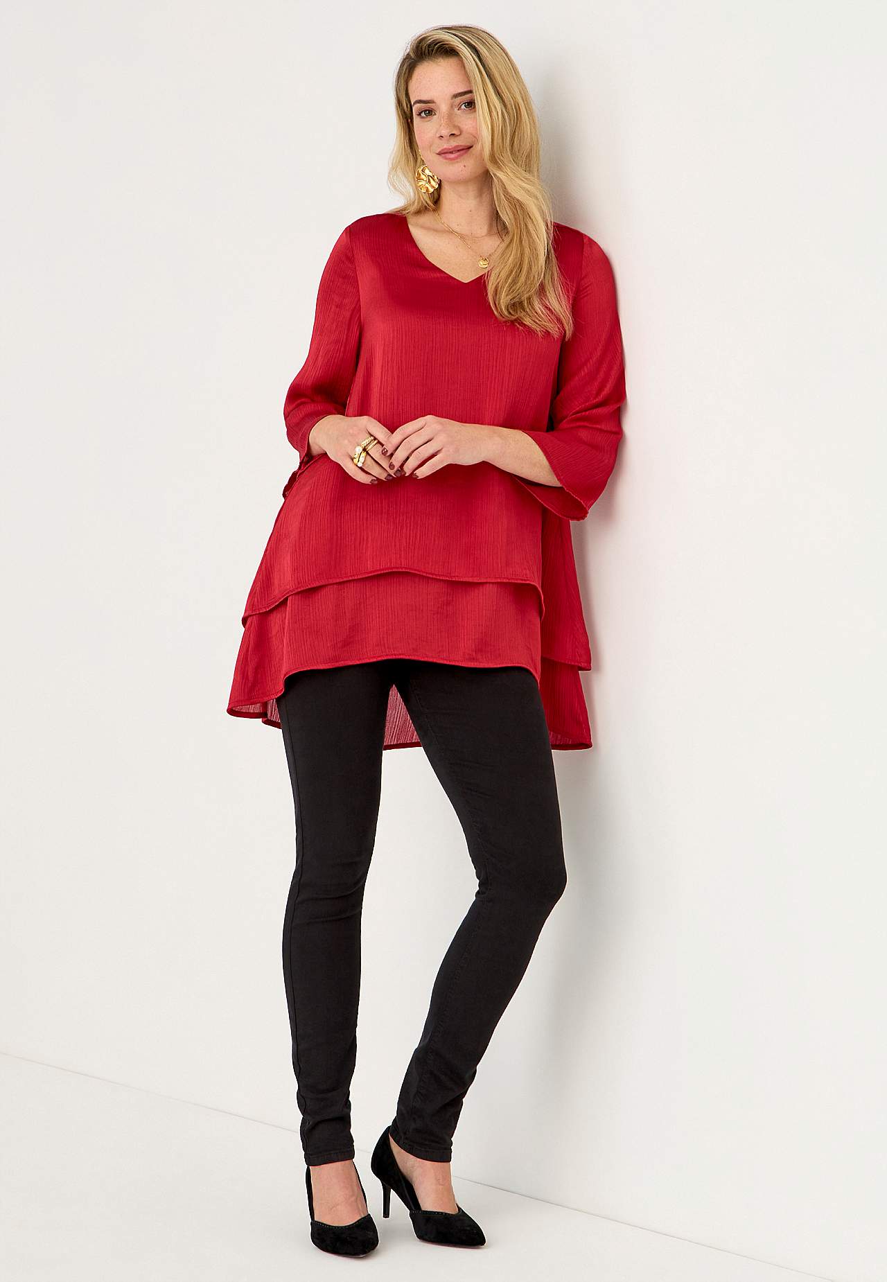 V-halset tunika med klokkeformet erme