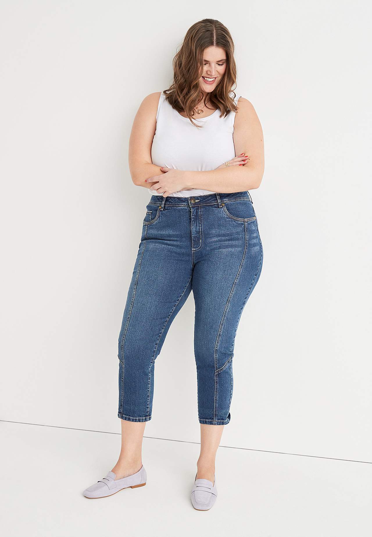 Caprijeans med design med fem lommer