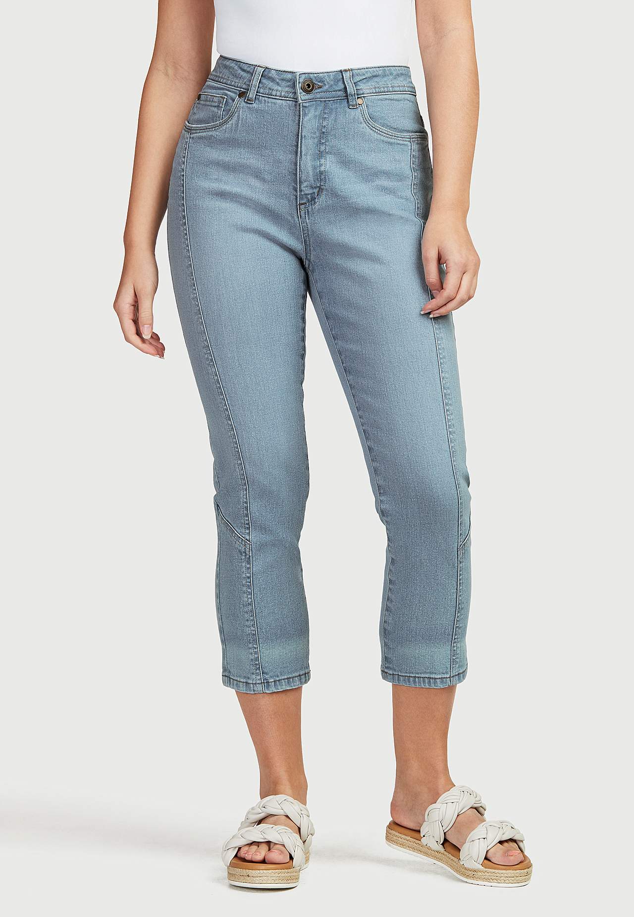 Caprijeans med design med fem lommer