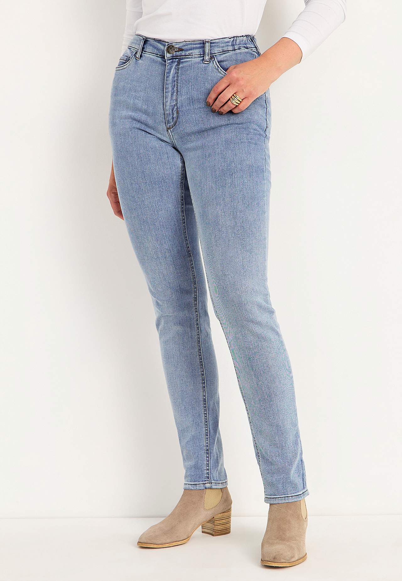 Jeans med strikk i sidene