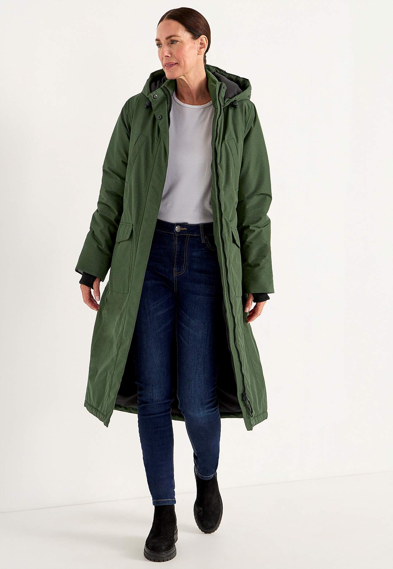 Funksjonell, varm-foret, lang parkas