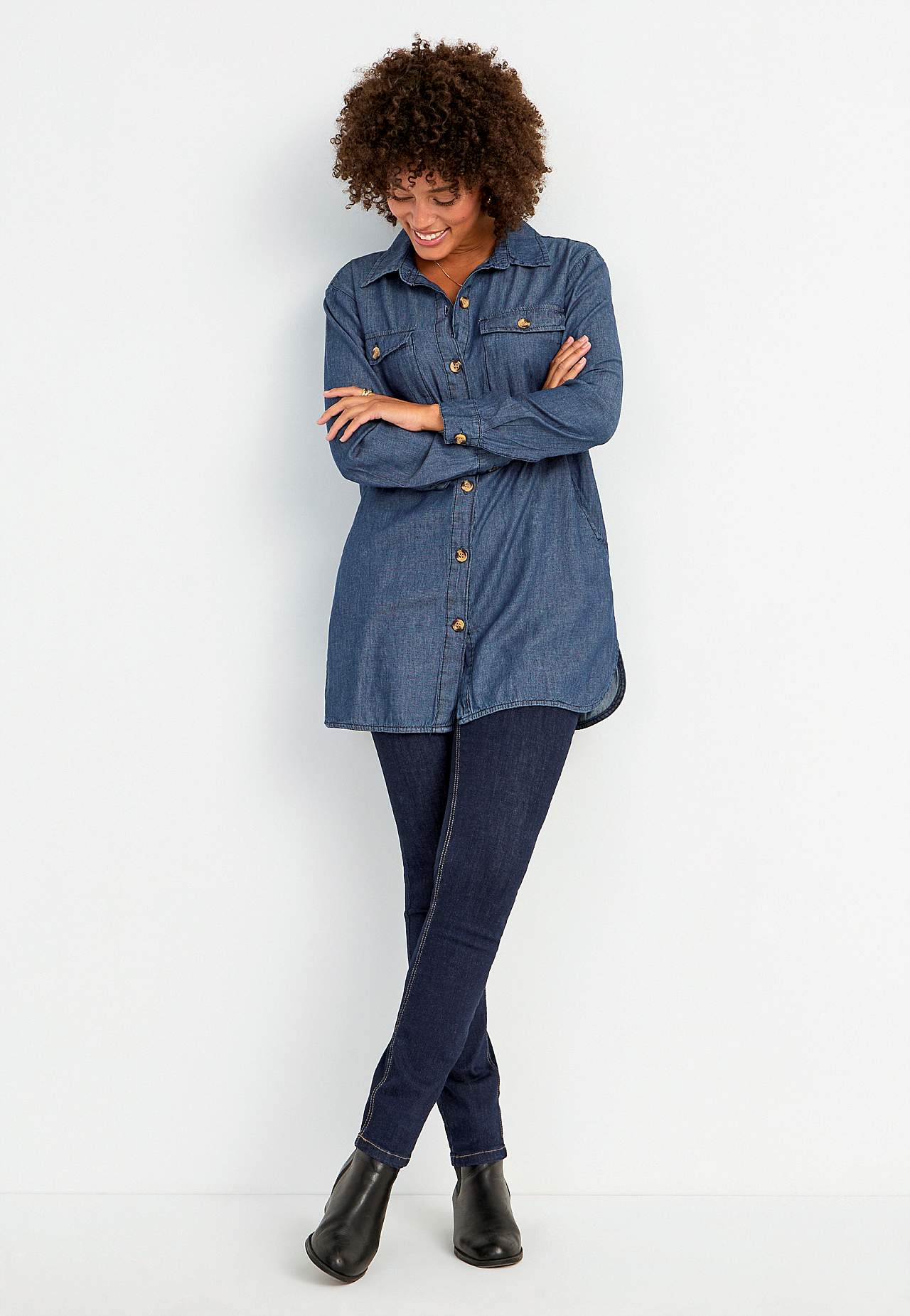 Lang denimskjorte