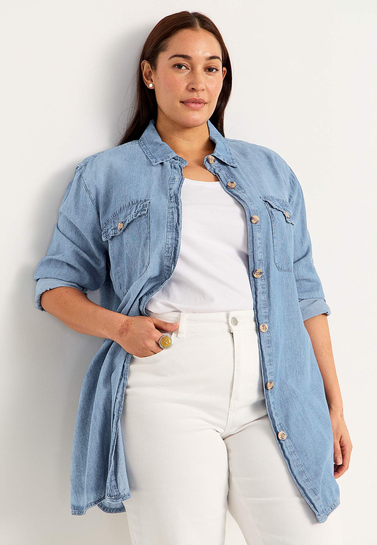 Lang denimskjorte