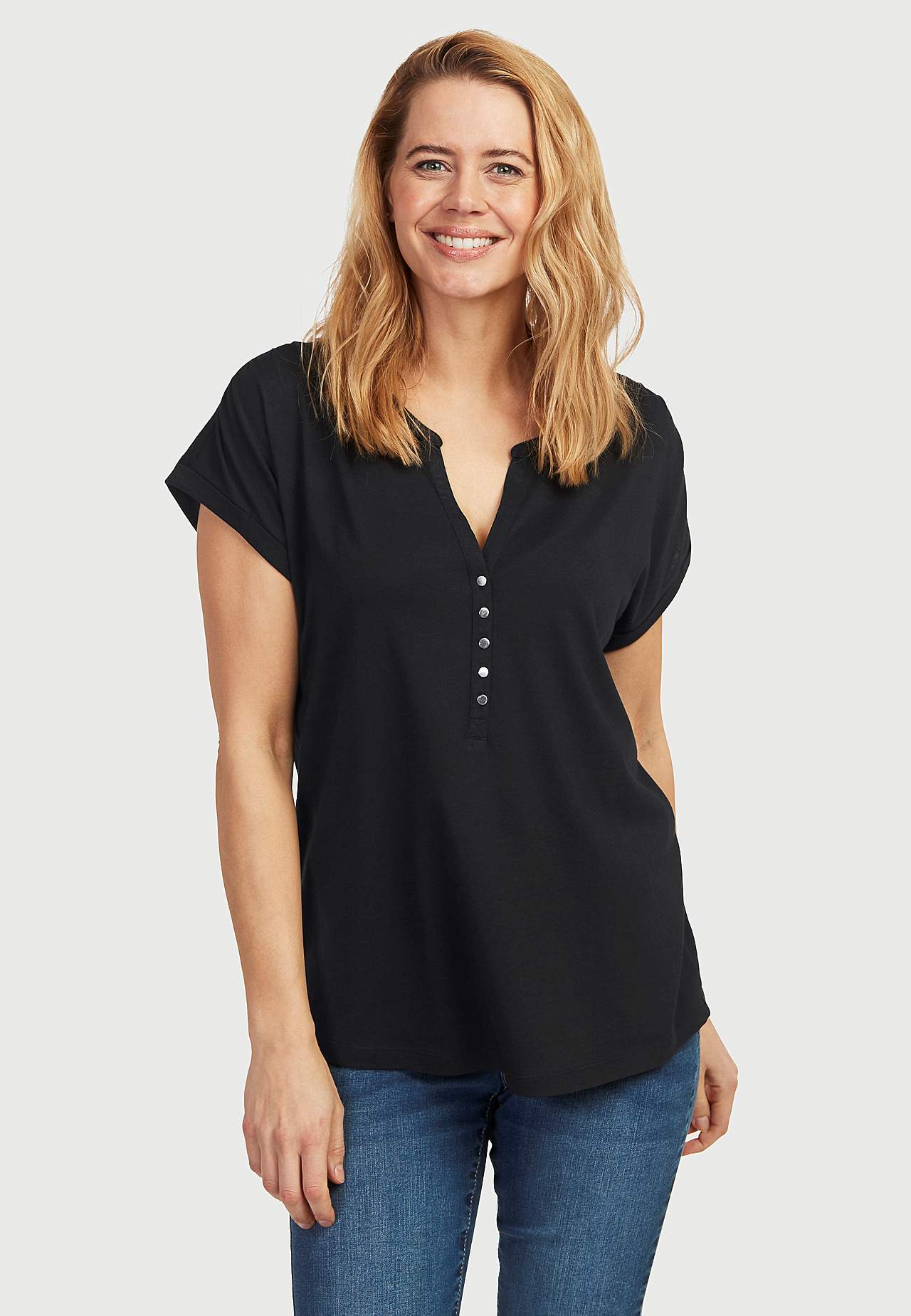 Jerseytopp med metalliske knapper