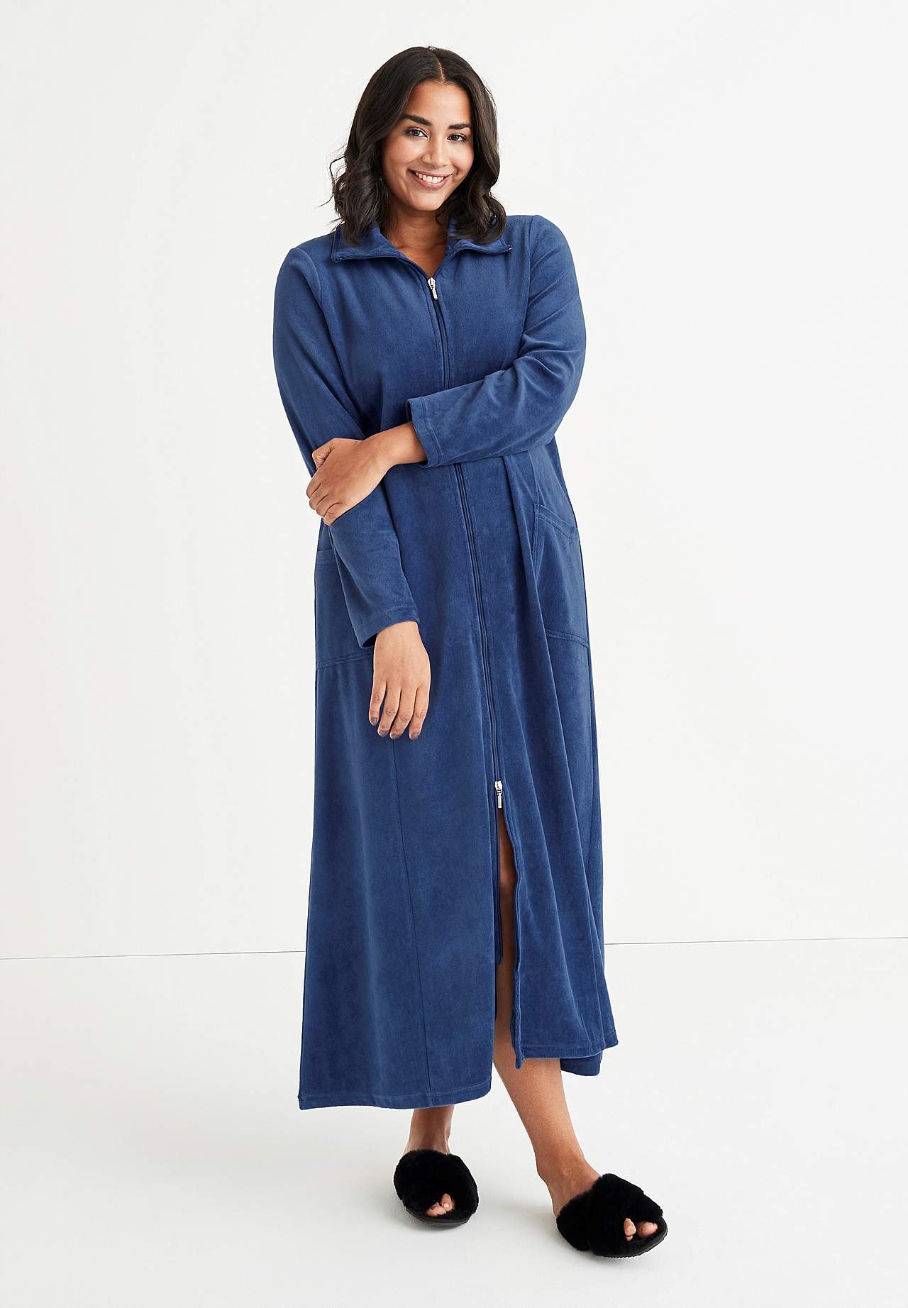 Lang morgenkåpe i velour