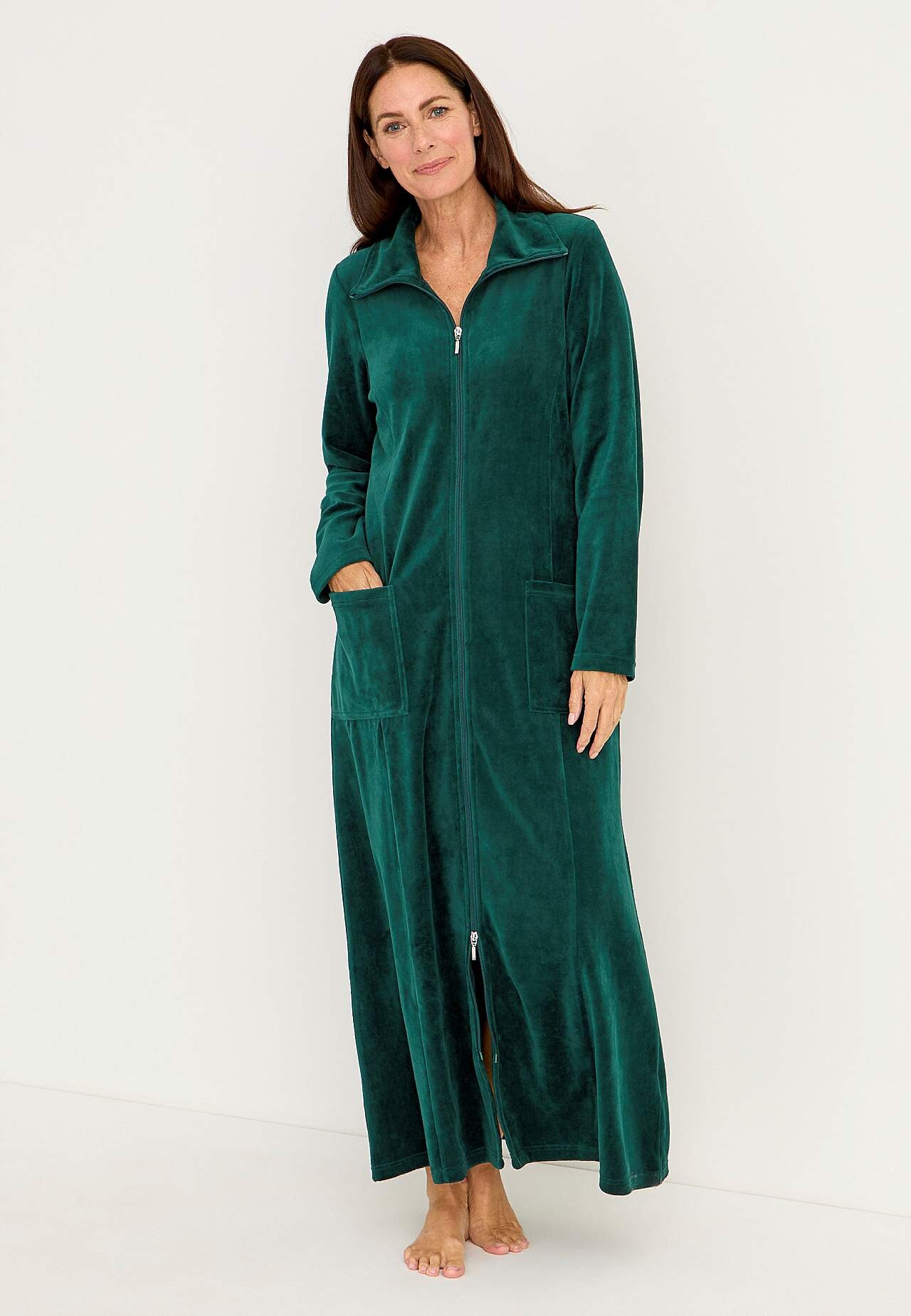 Lang morgenkåpe i velour
