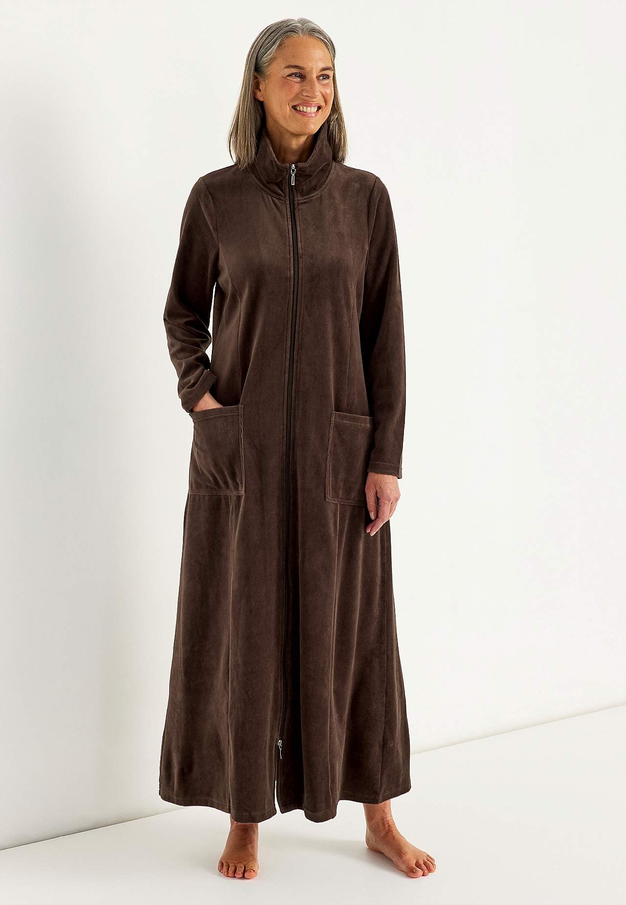 Lang morgenkåpe i velour Wilma