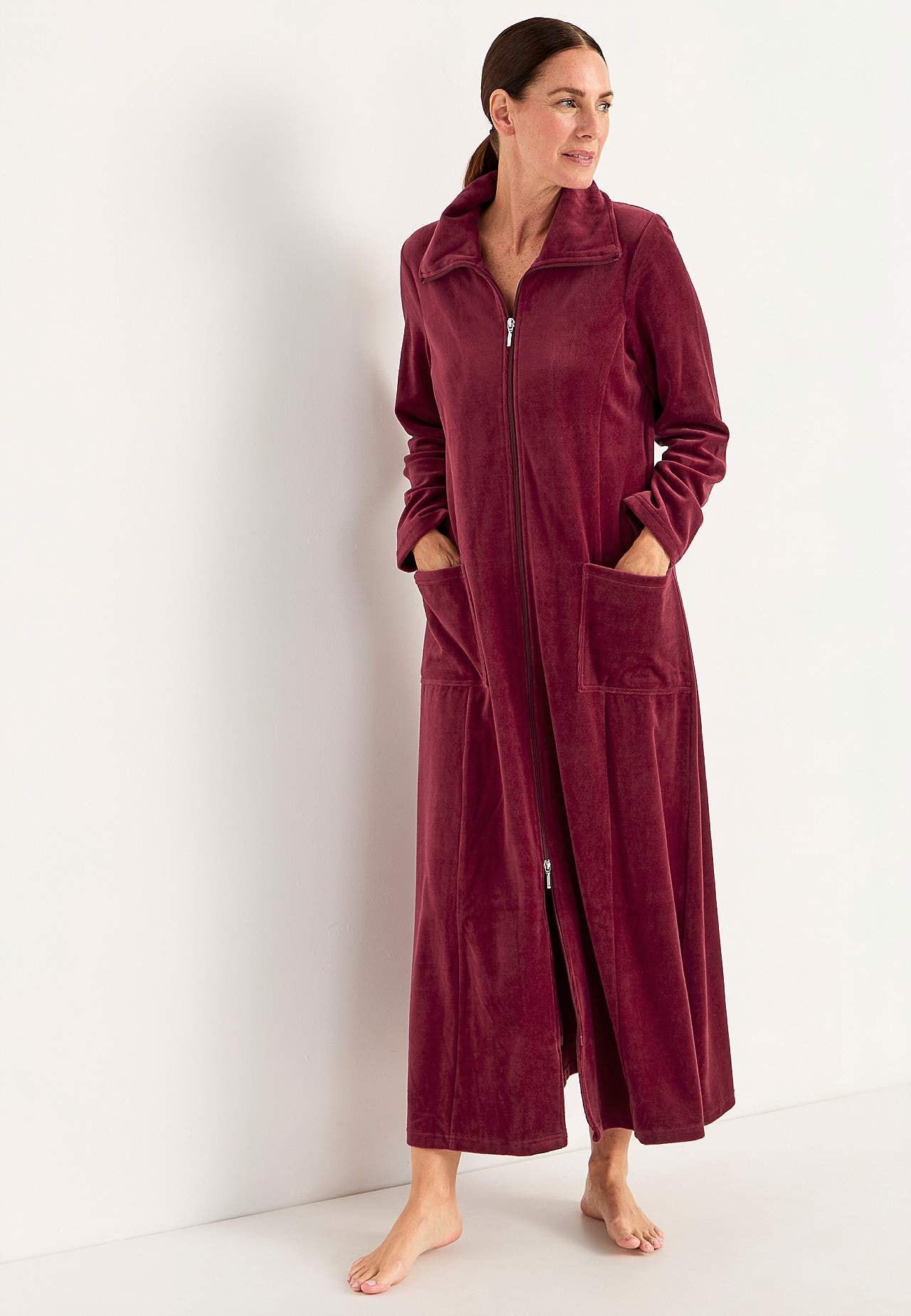 Lang morgenkåpe i velour