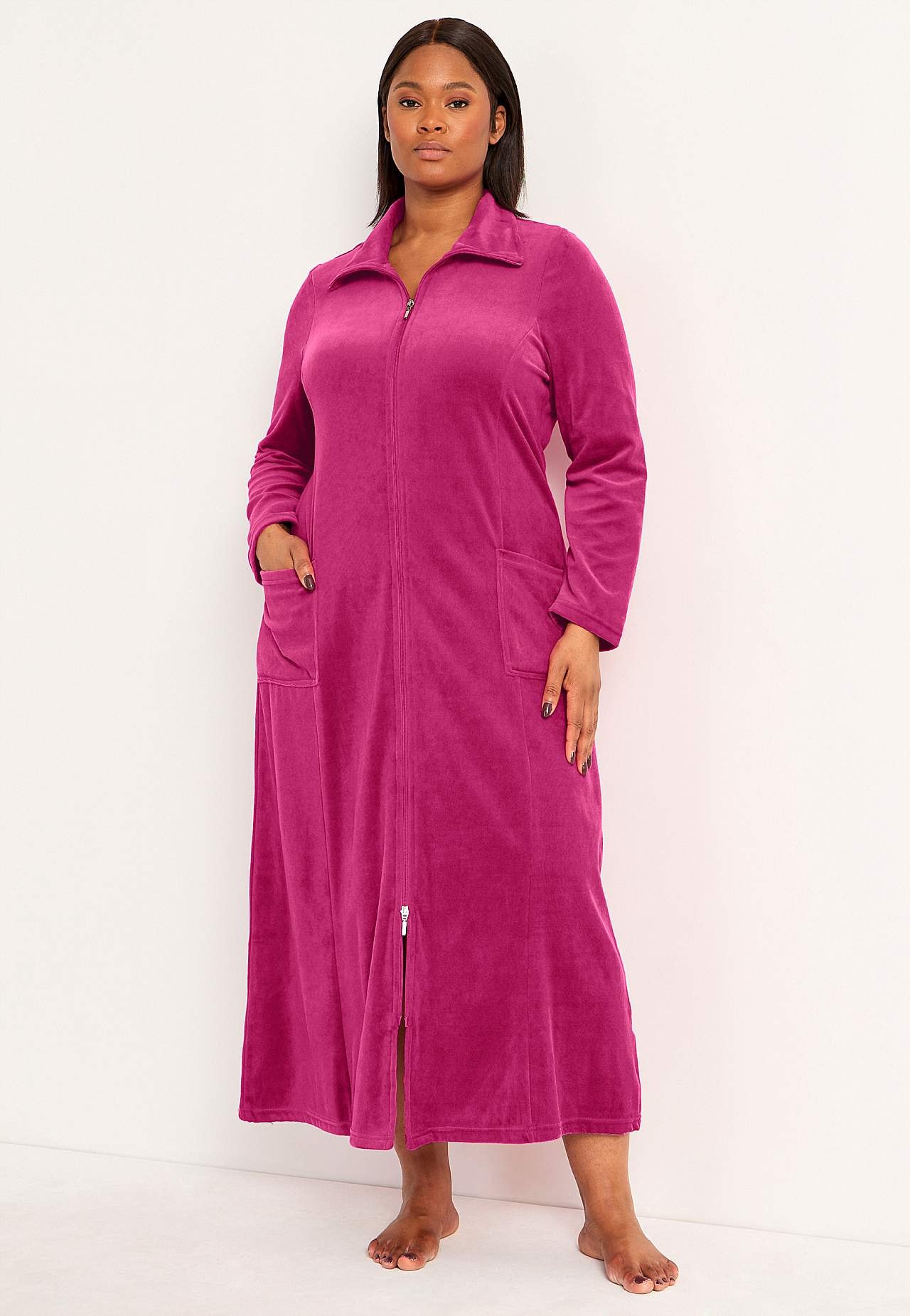 Lang morgenkåpe i velour