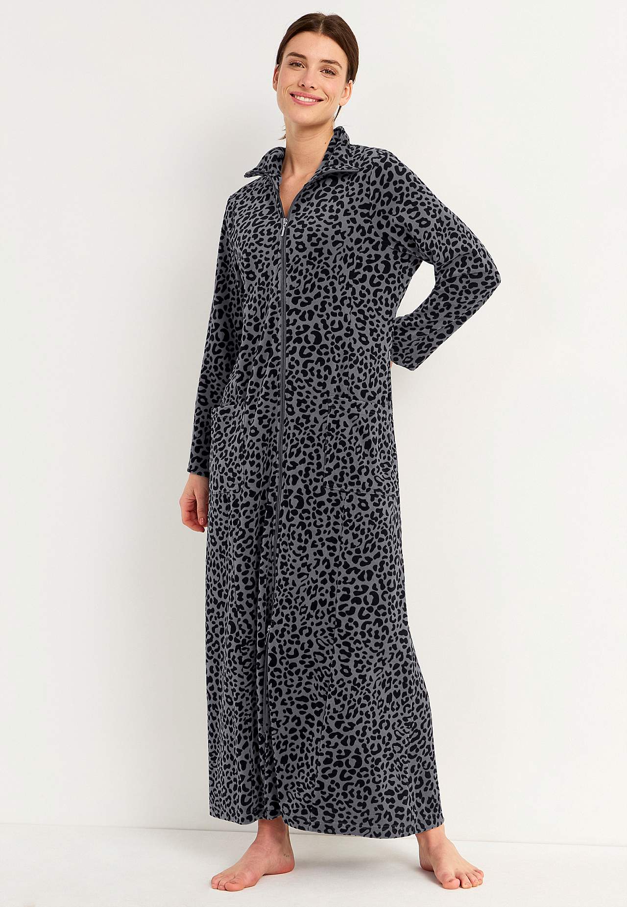 Lang morgenkåpe i velour