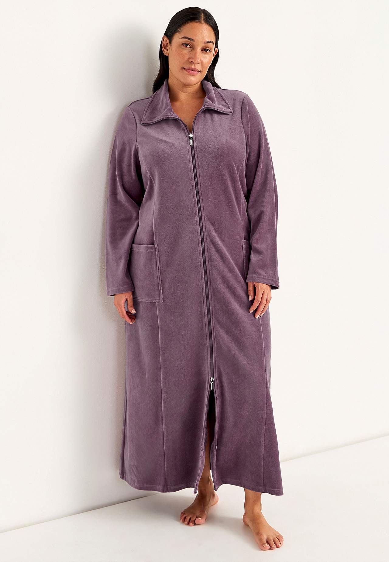 Lang morgenkåpe i velour Wilma