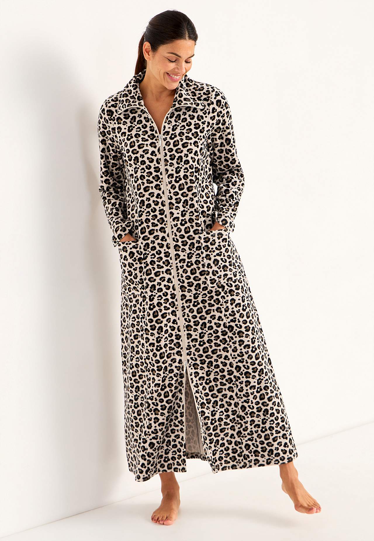 Lang morgenkåpe i velour Wilma