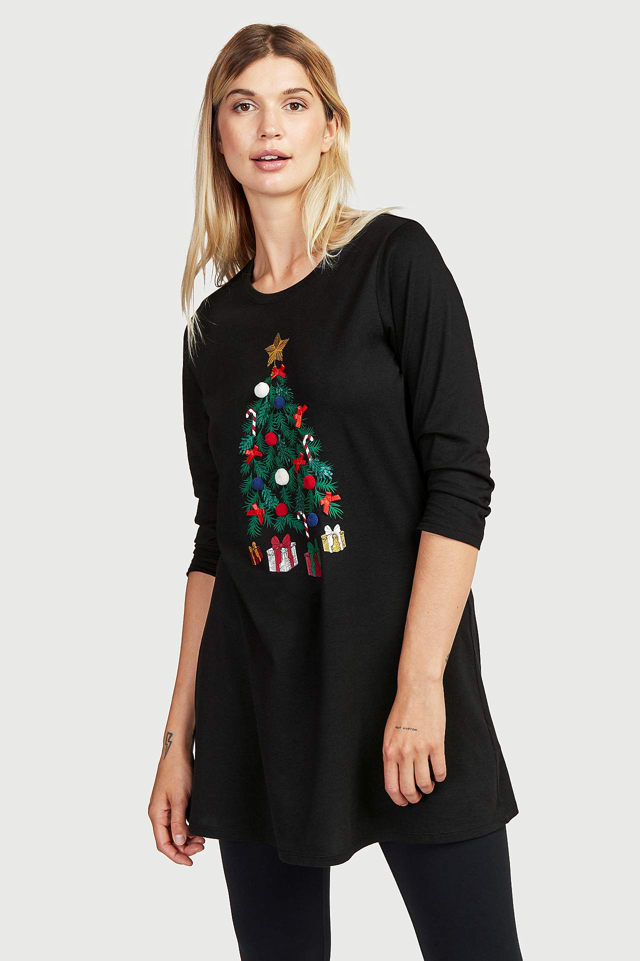 Mønstret jerseytunika med juletre Eva