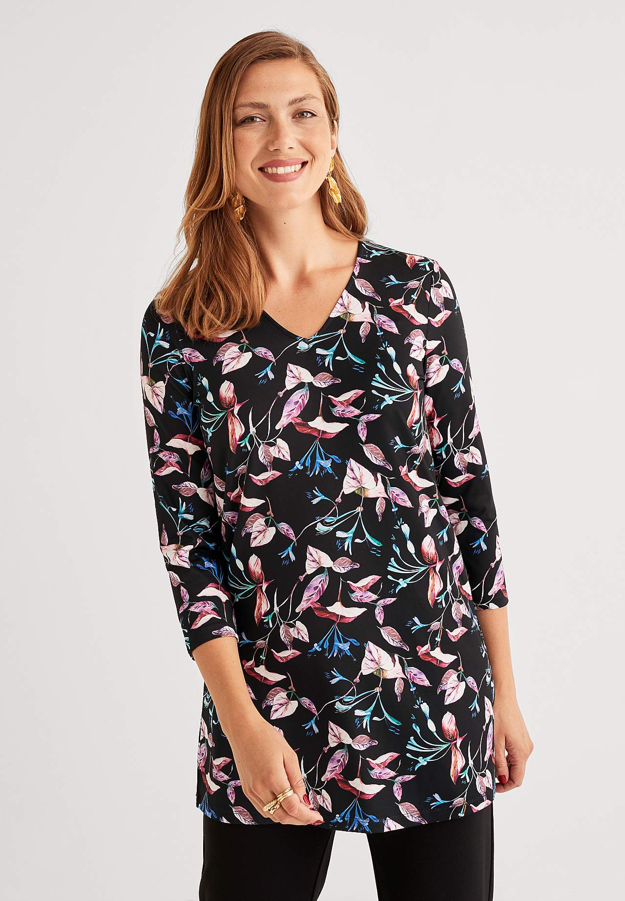 Jerseytunika med blomster mønster Nelly