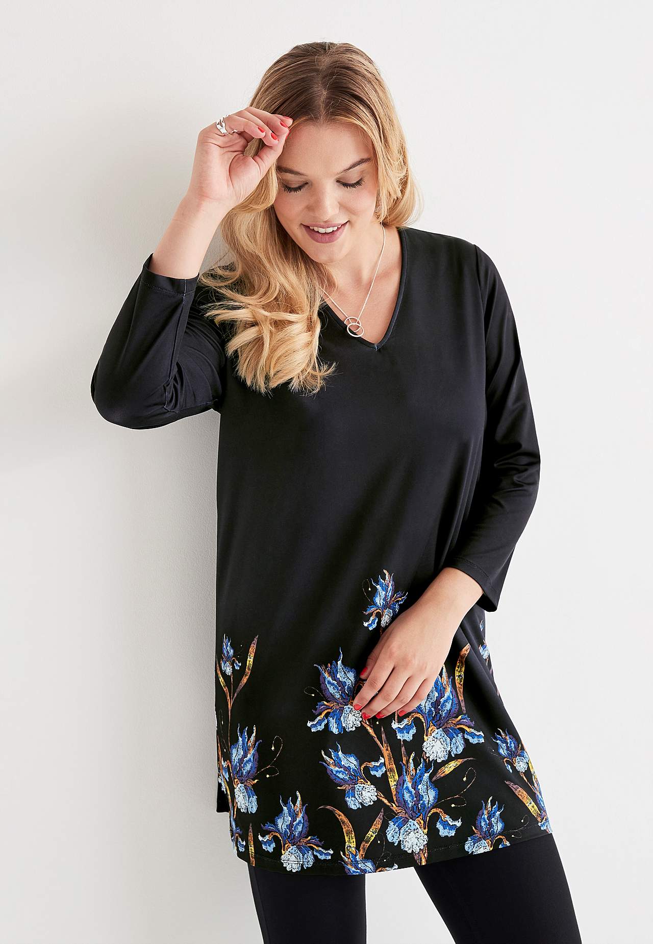 Jerseytunika med blomster mønster Nelly