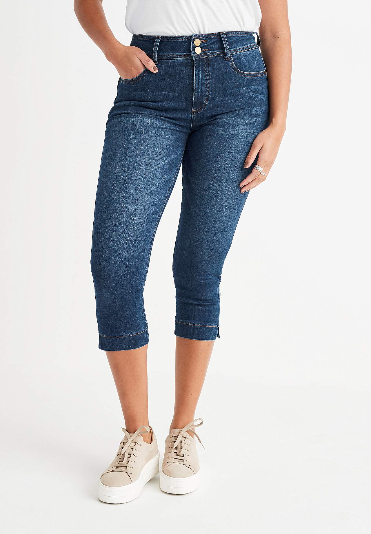 Stretchy caprijeans med shaping-effekt
