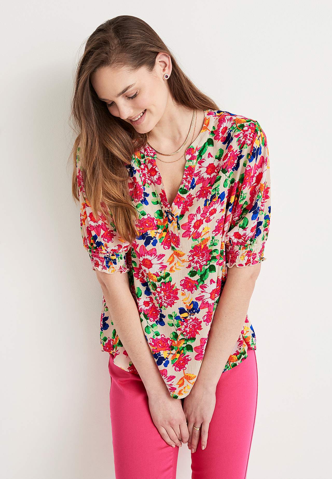 Crepe bluse med vaffelsøm Mia