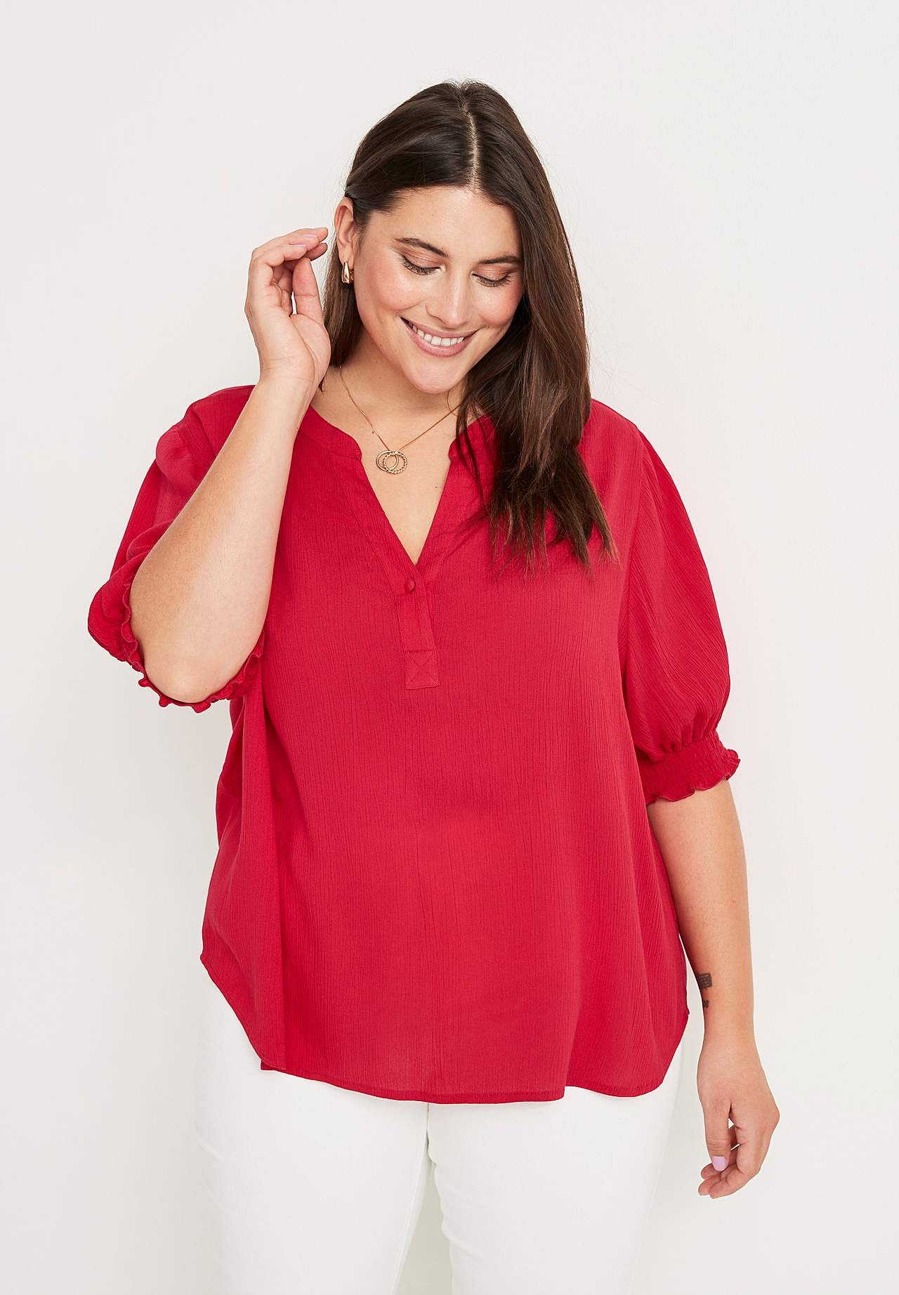 Crepe bluse med vaffelsøm