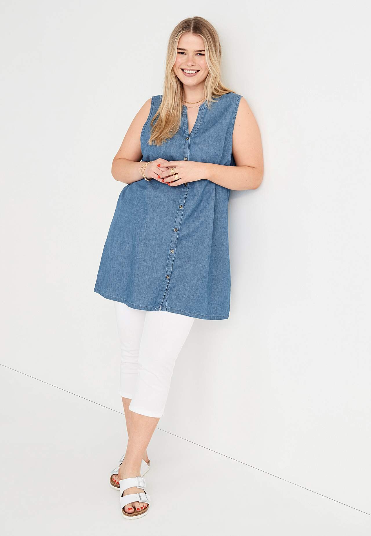 Ermløs denimtunika