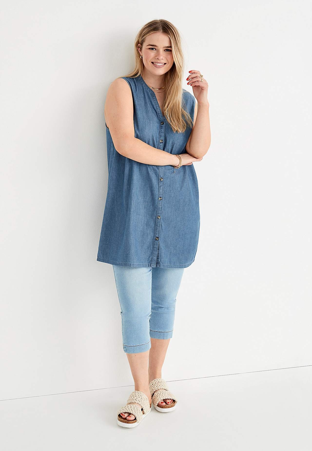 Ermløs denimtunika