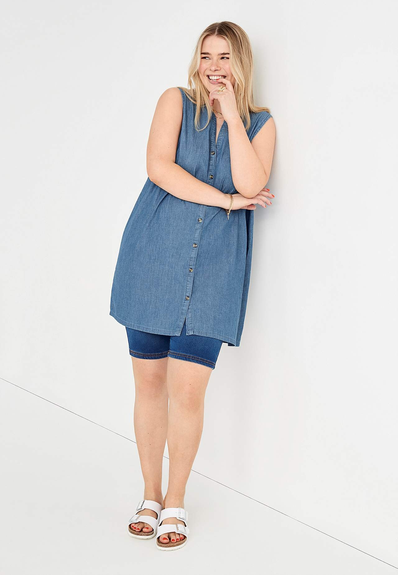 Ermløs denimtunika