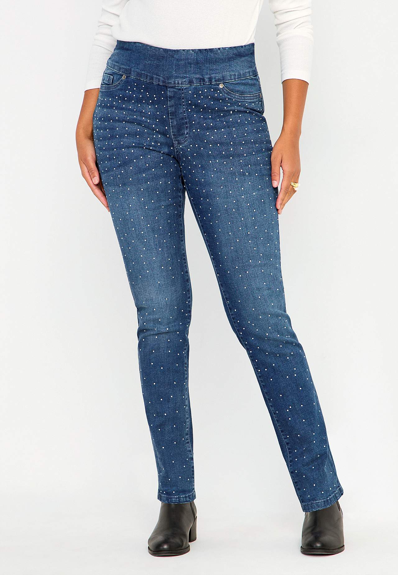 Stretchy jeggings med rhinestone-detaljer
