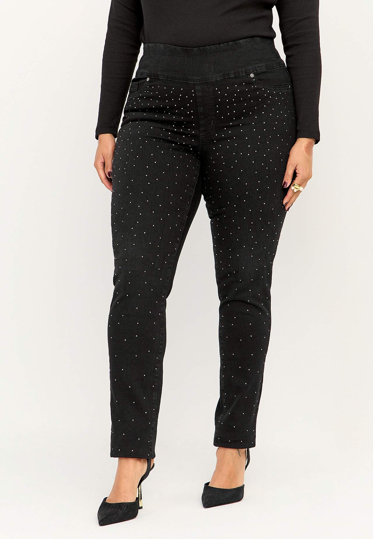 Stretchy jeggings med rhinestone-detaljer