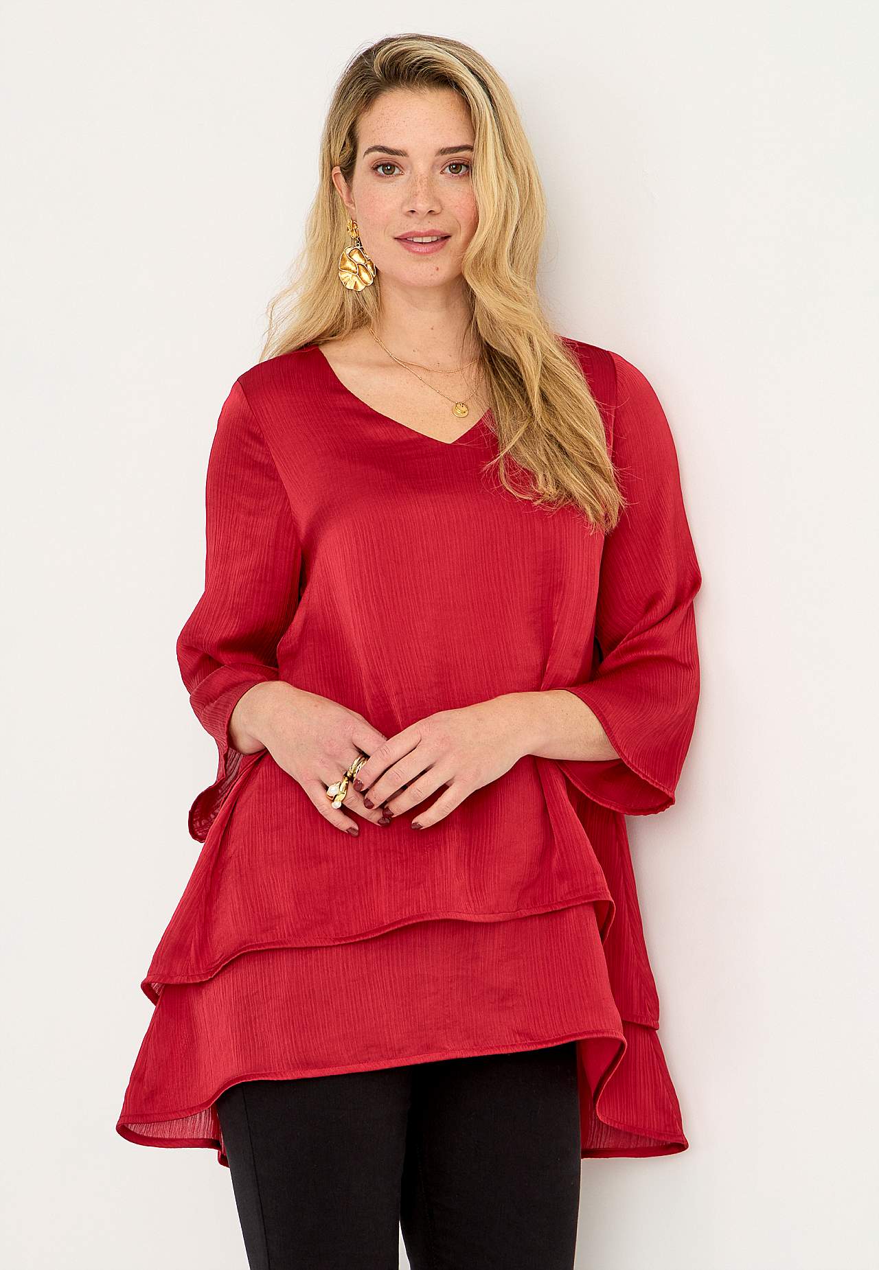 V-halset tunika med klokkeformet erme