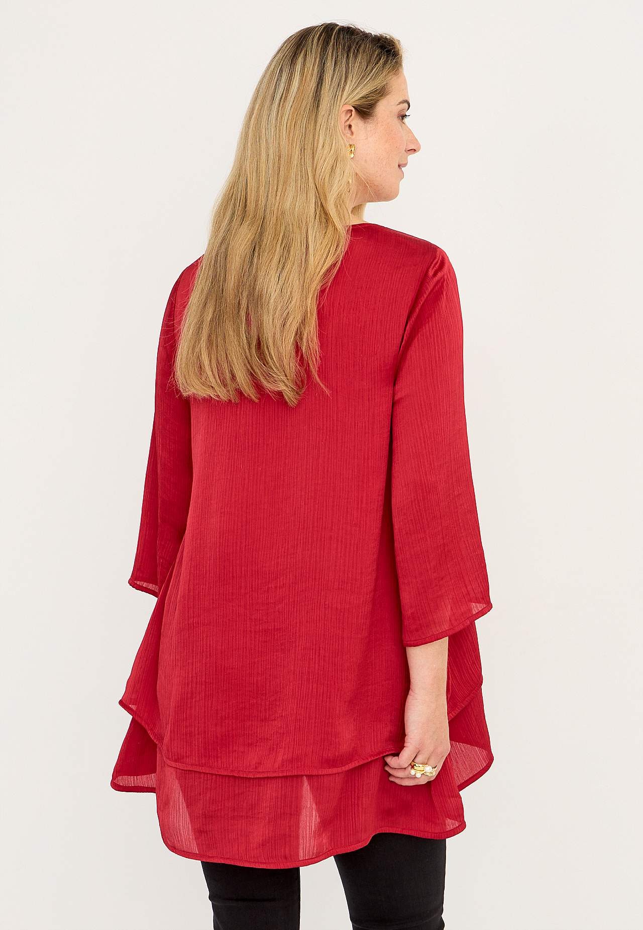 V-halset tunika med klokkeformet erme