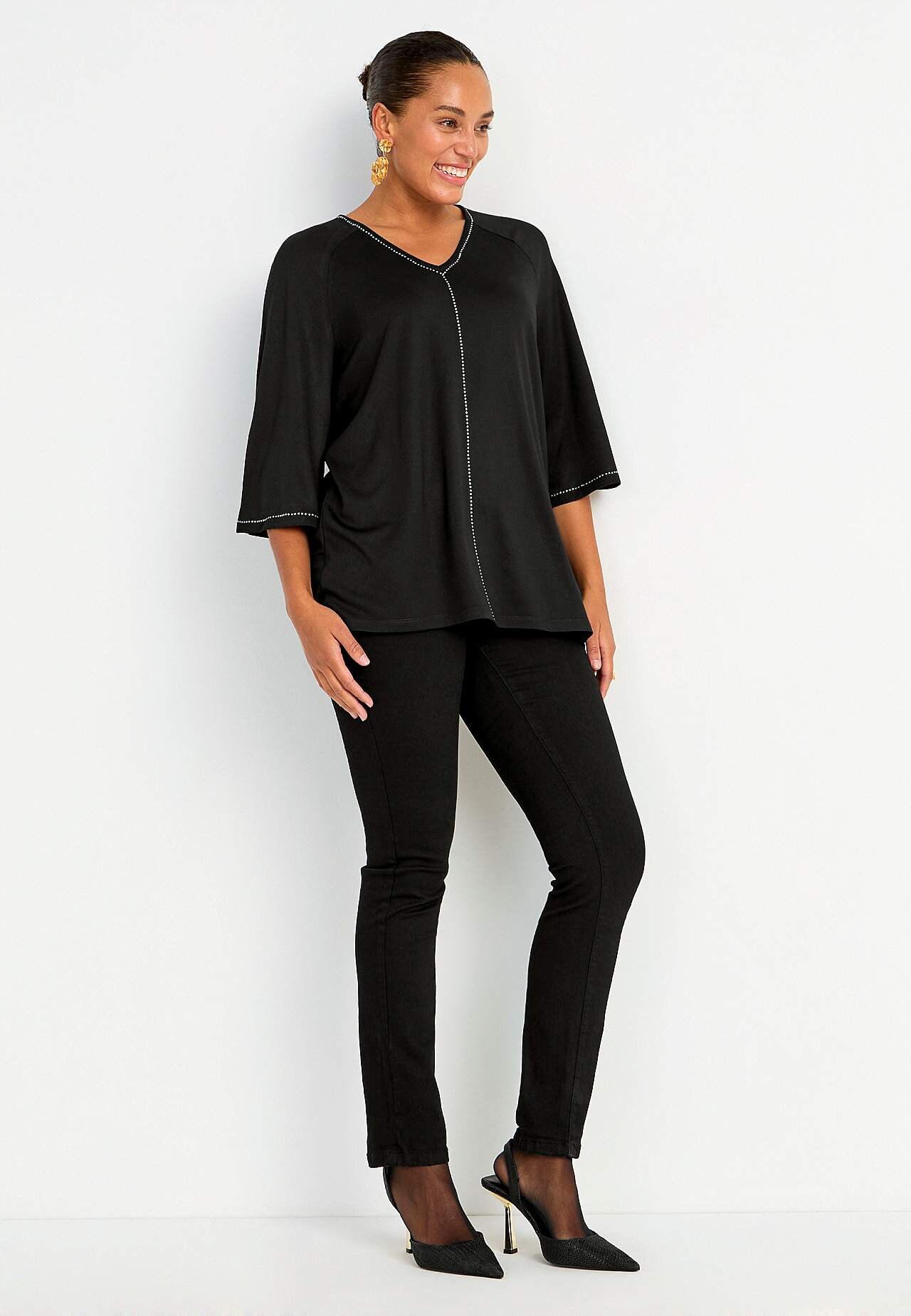 Jerseytopp med rhinestone-detaljer Barbara