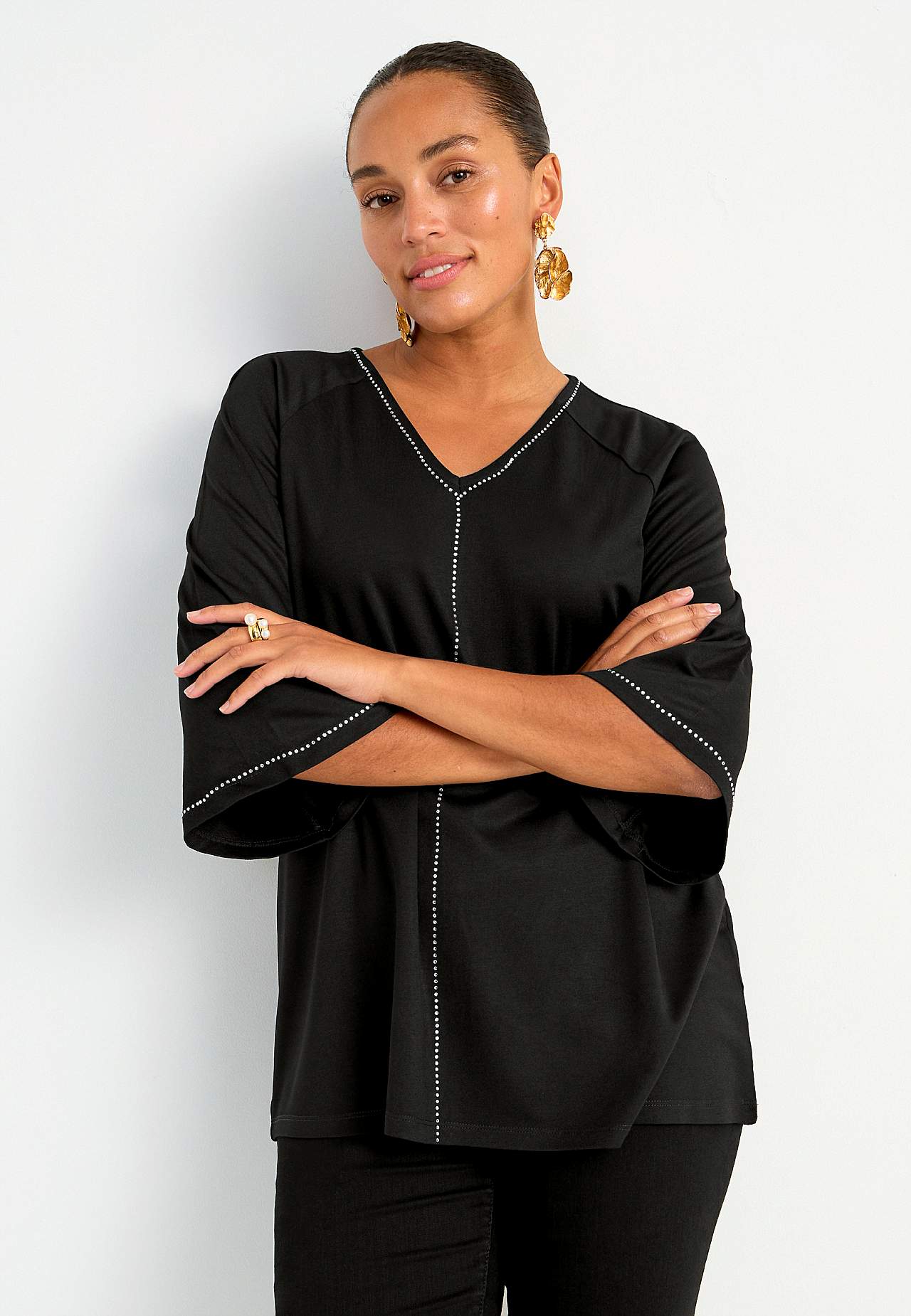 Jerseytopp med rhinestone-detaljer Barbara